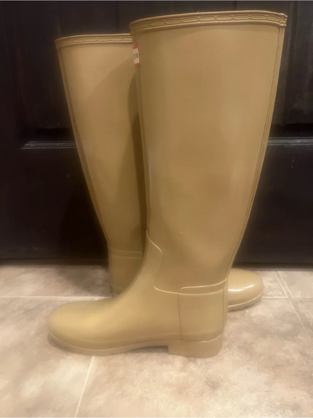 Hunter Tan Neutral Gloss Tall Rain Boots